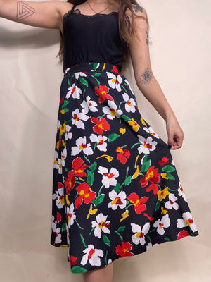 80s floral print midi skirt, Size XS