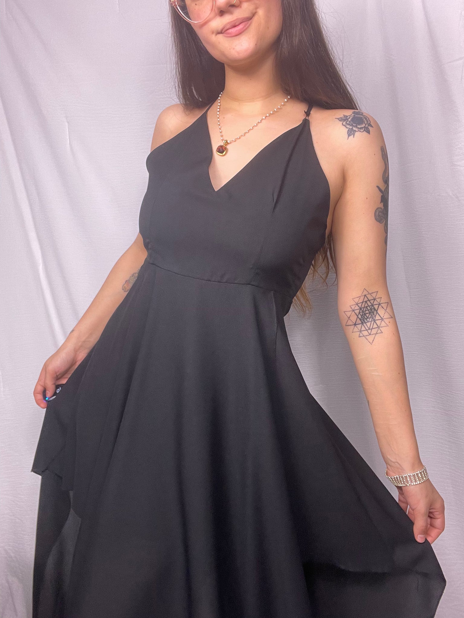 NEW 90s high low black dress, Size XS