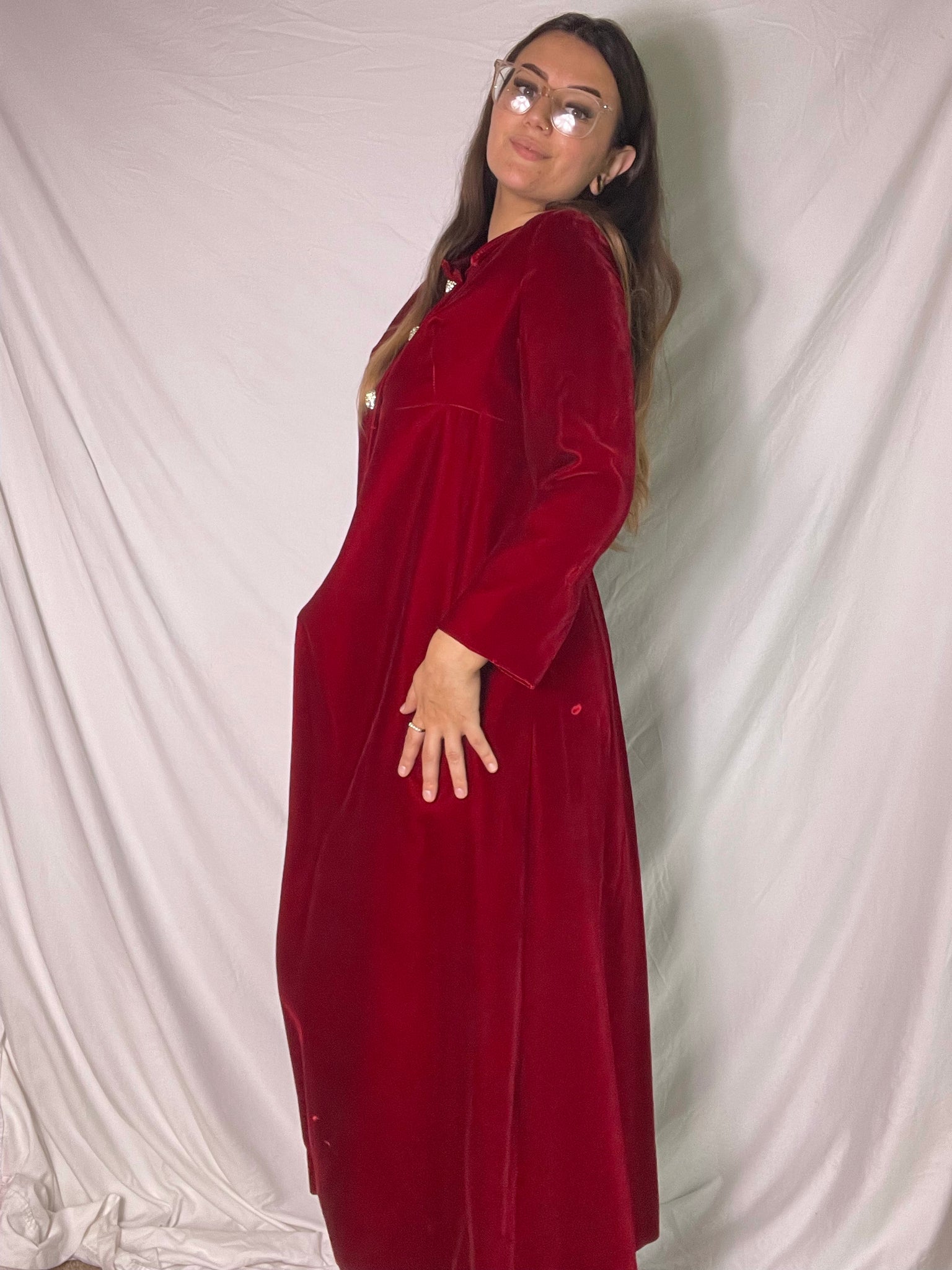 60s red velvet opera coat, Size M