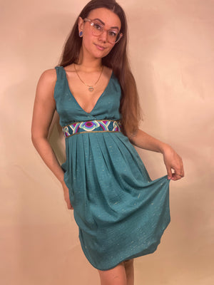 Teal silk mini dress, Size 6