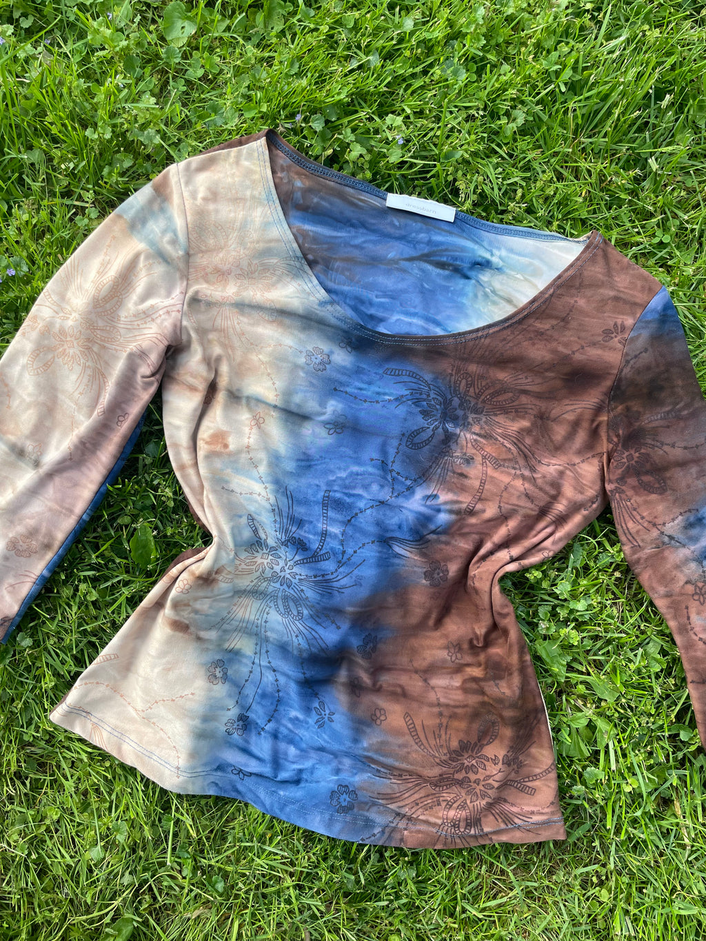 Blue and brown tie dye blouse, Size L