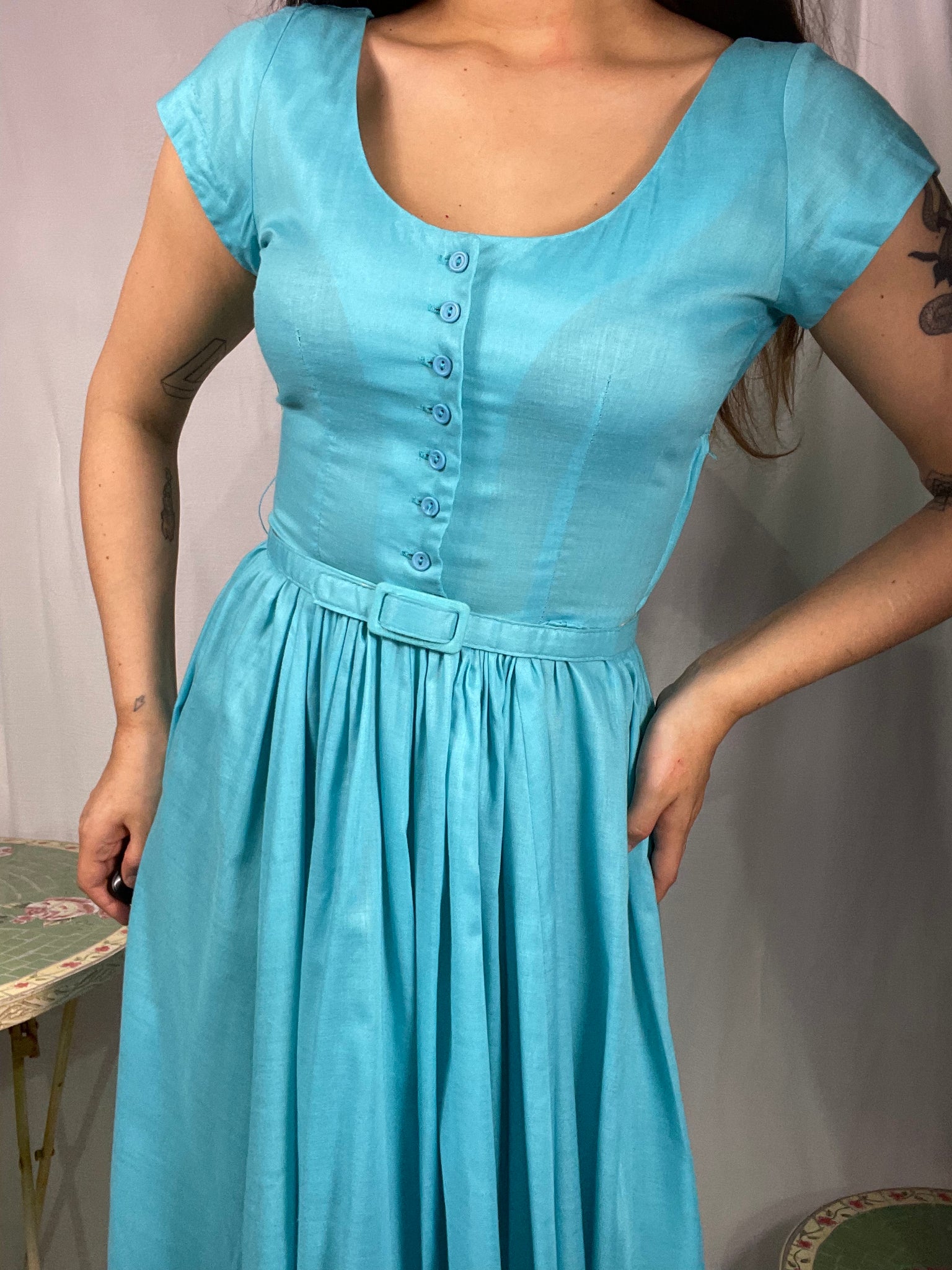 New 70s blue tea dress, Size 4