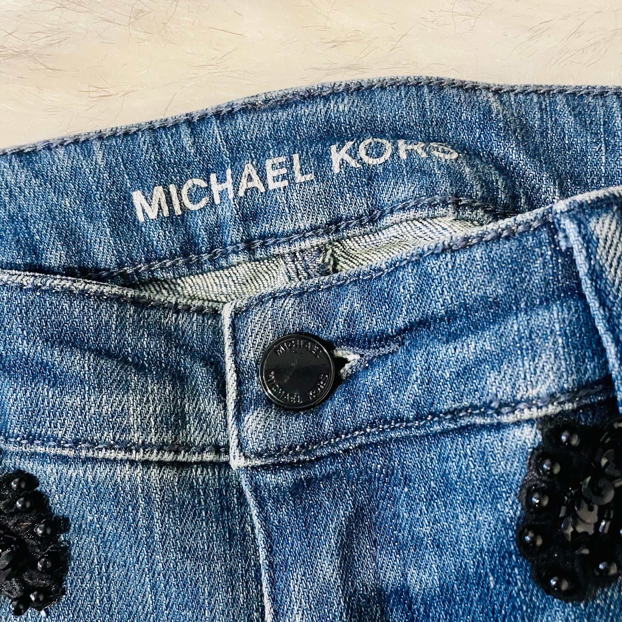 NEW Michael Kors beaded bootcut jeans, Size 2