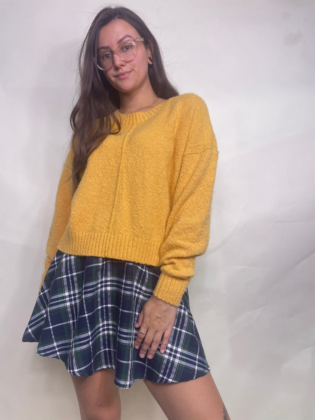 NEW mustard fuzzy sweater, Size XL