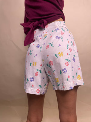 80s floral print high waisted shorts, Size XXL