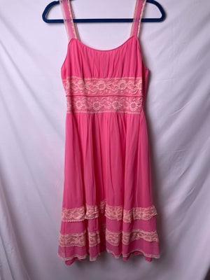 60s pink lace knee length dress, Size M