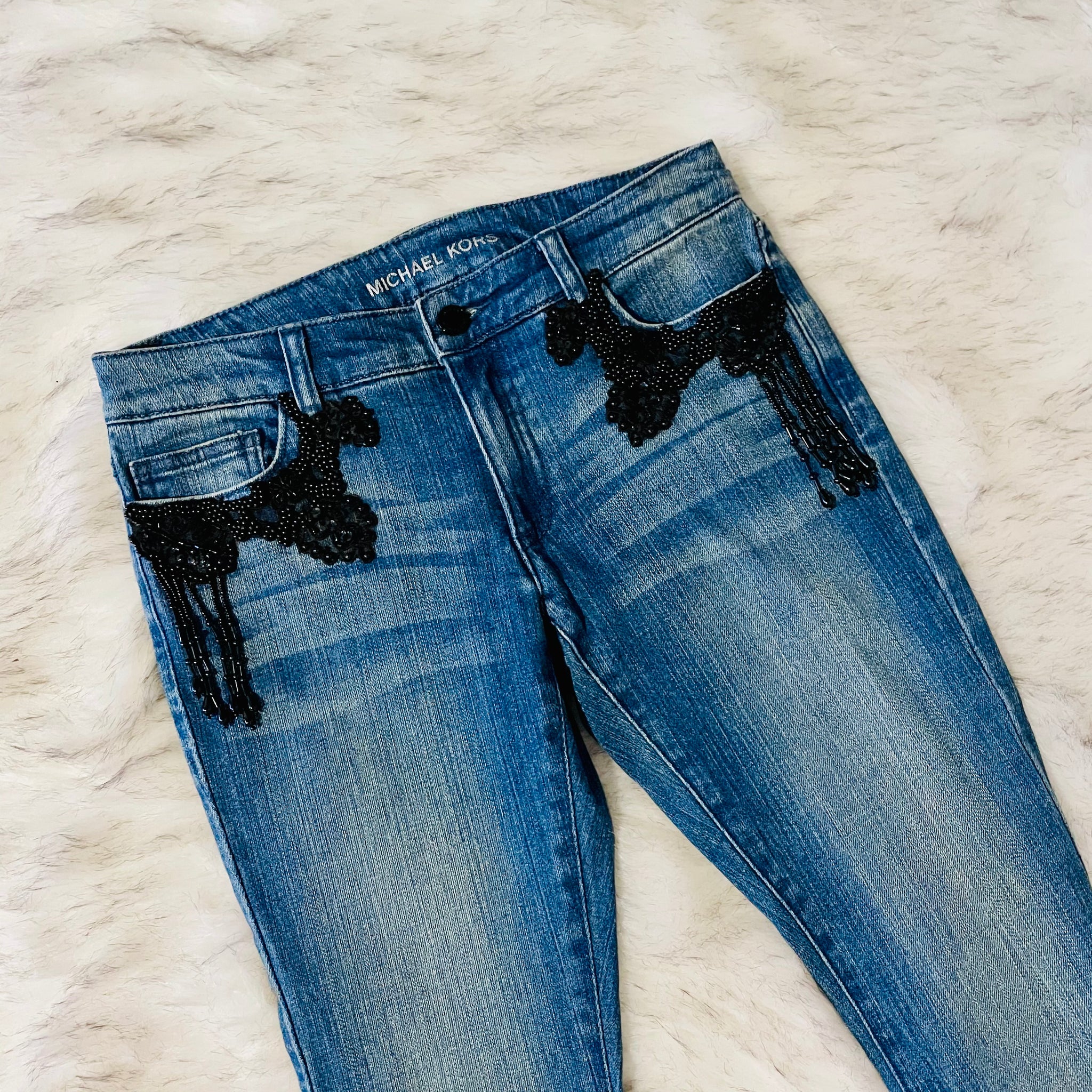 NEW Michael Kors beaded bootcut jeans, Size 2