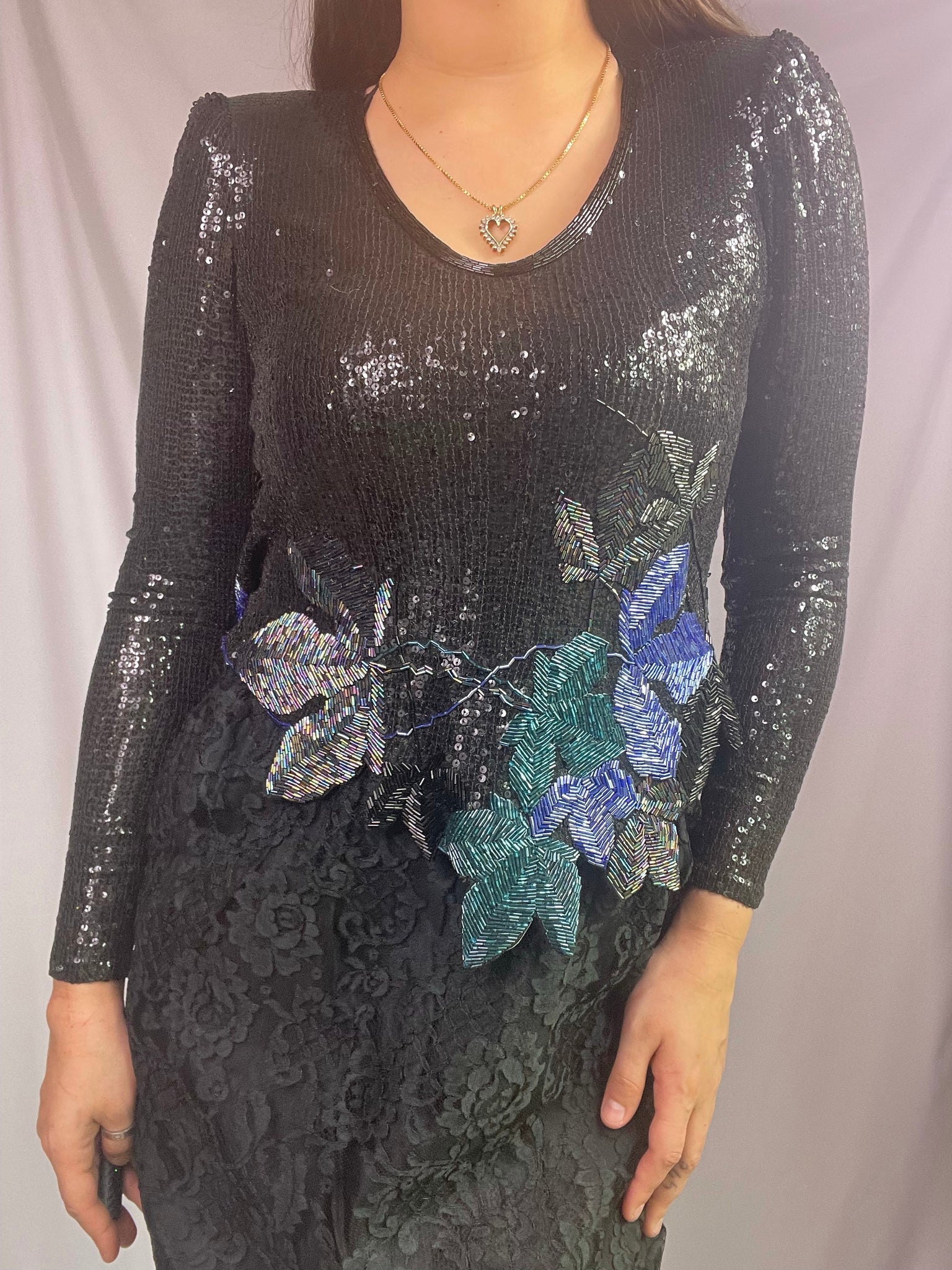 Vintage 80s homemade sequined dress, Size XS