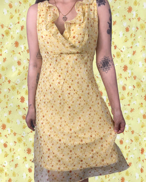 90s ditsy yellow dress, Size XL
