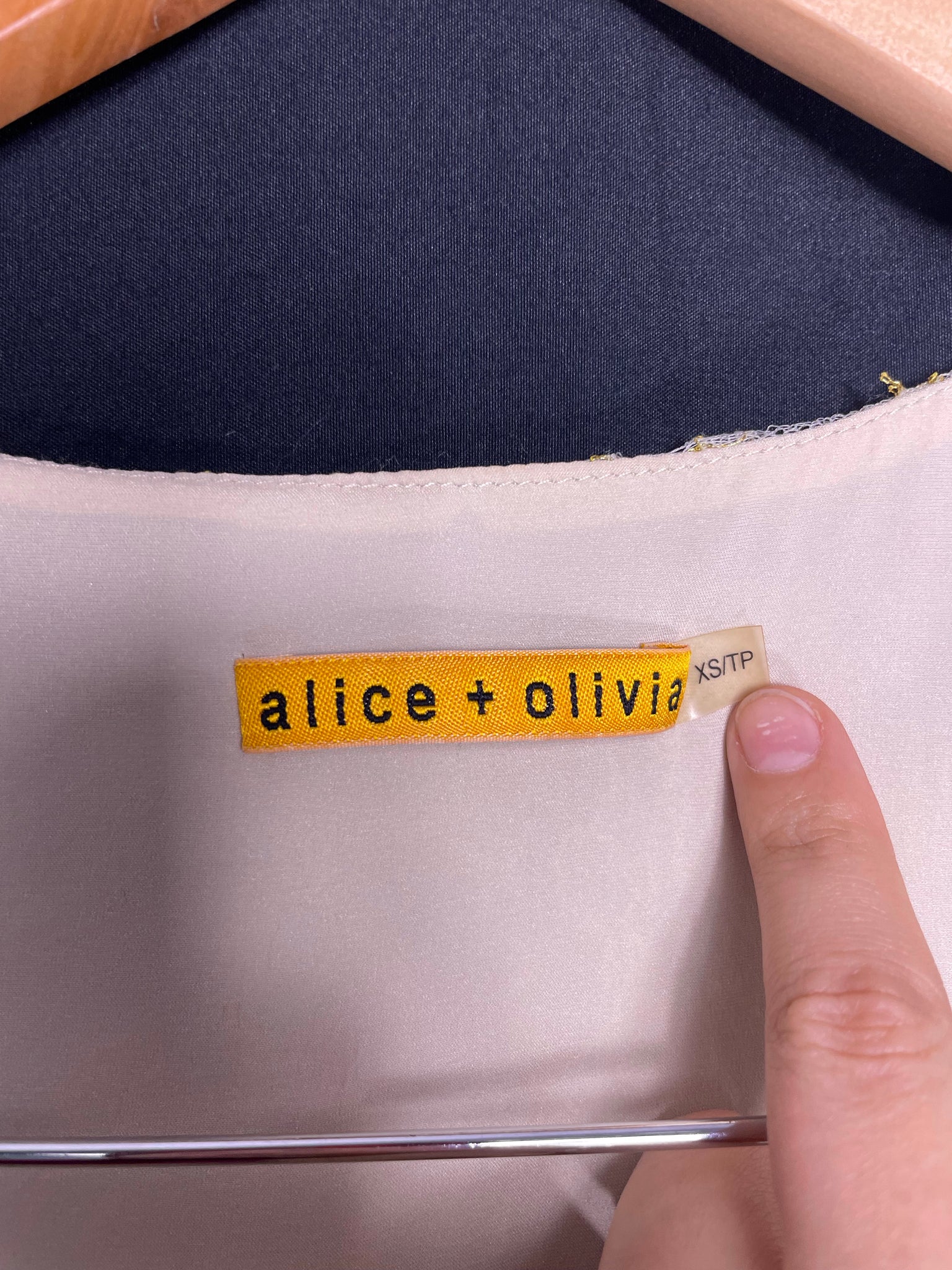 Alice + Olivia white and gold lace mini dress, Size XS