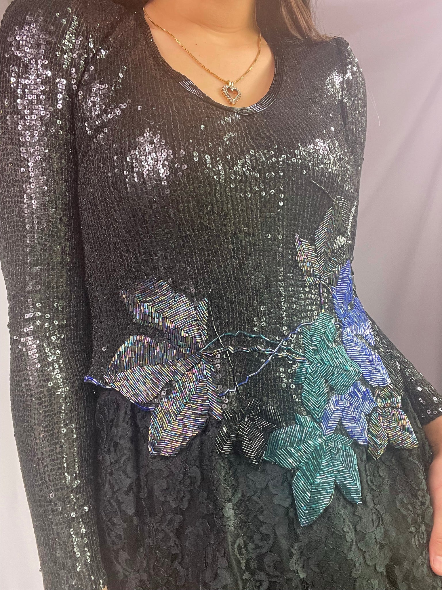 Vintage 80s homemade sequined dress, Size XS