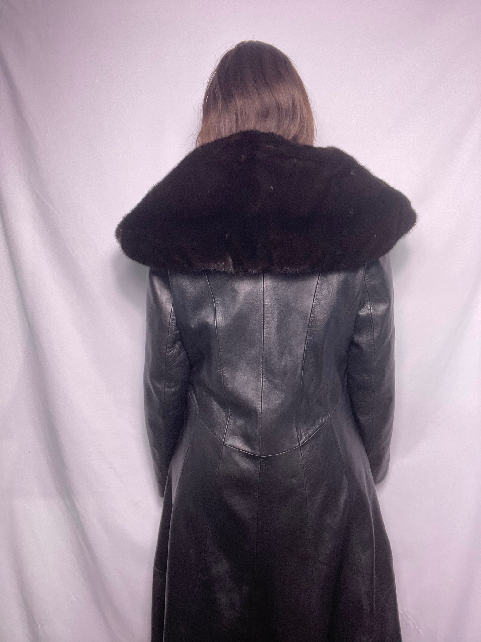 Y2k fur collared leather coat, Size XXL
