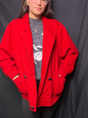 80s red wool coat, Size 12