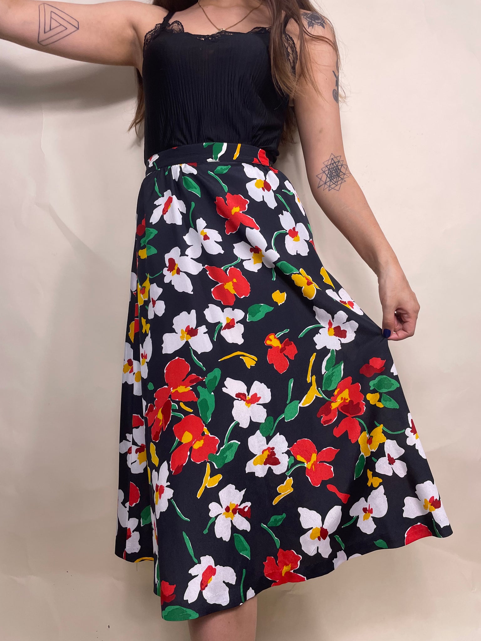 80s floral print midi skirt, Size XS