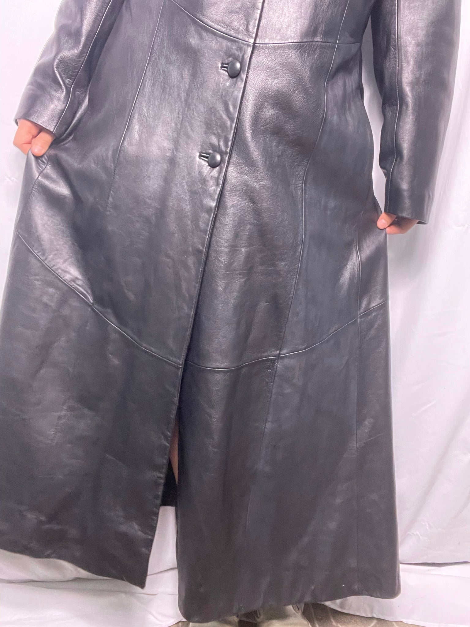 Y2k fur collared leather coat, Size XXL