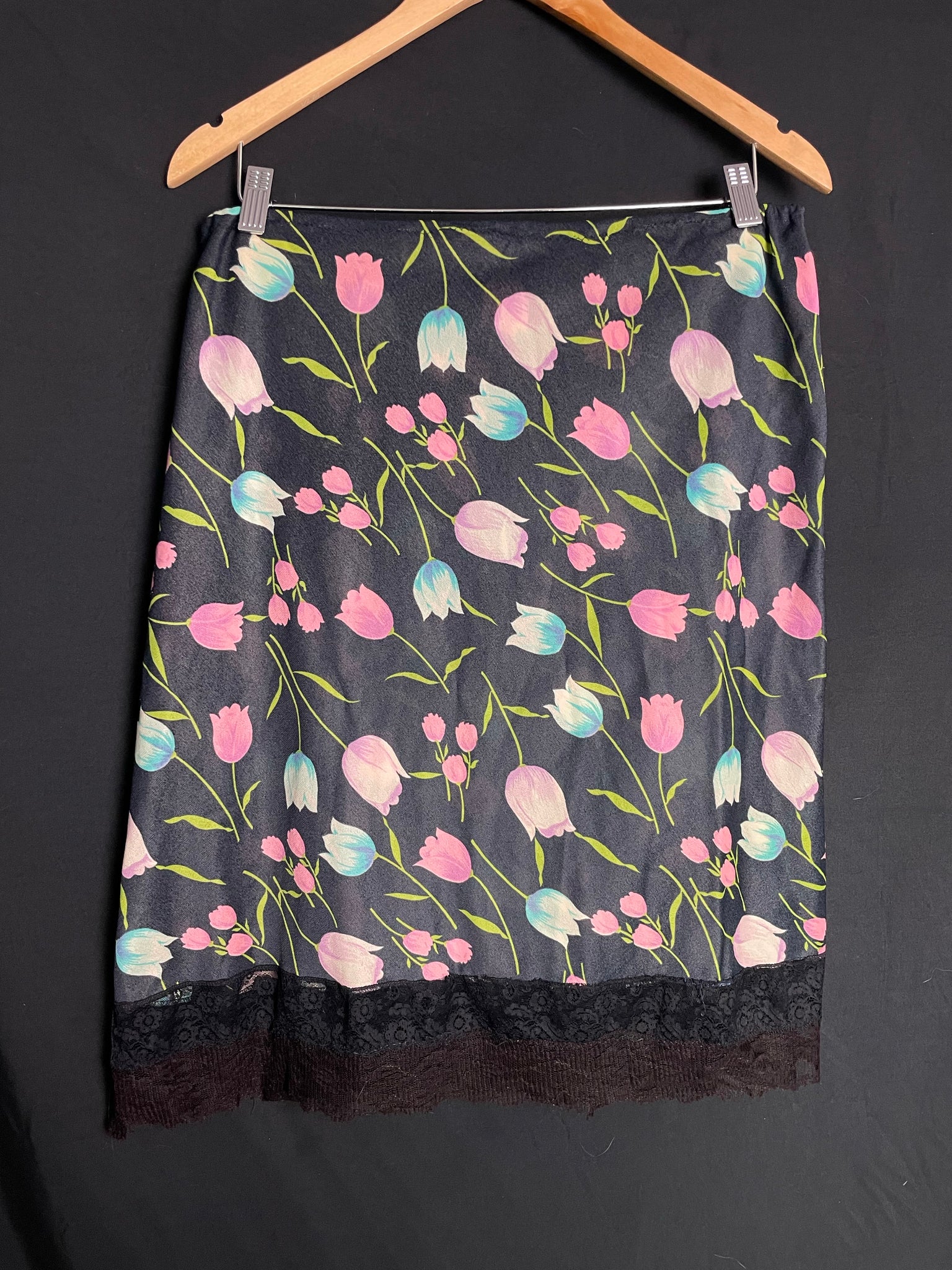 60s rose print lingerie skirt, Size 16