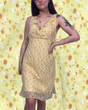90s ditsy yellow dress, Size XL