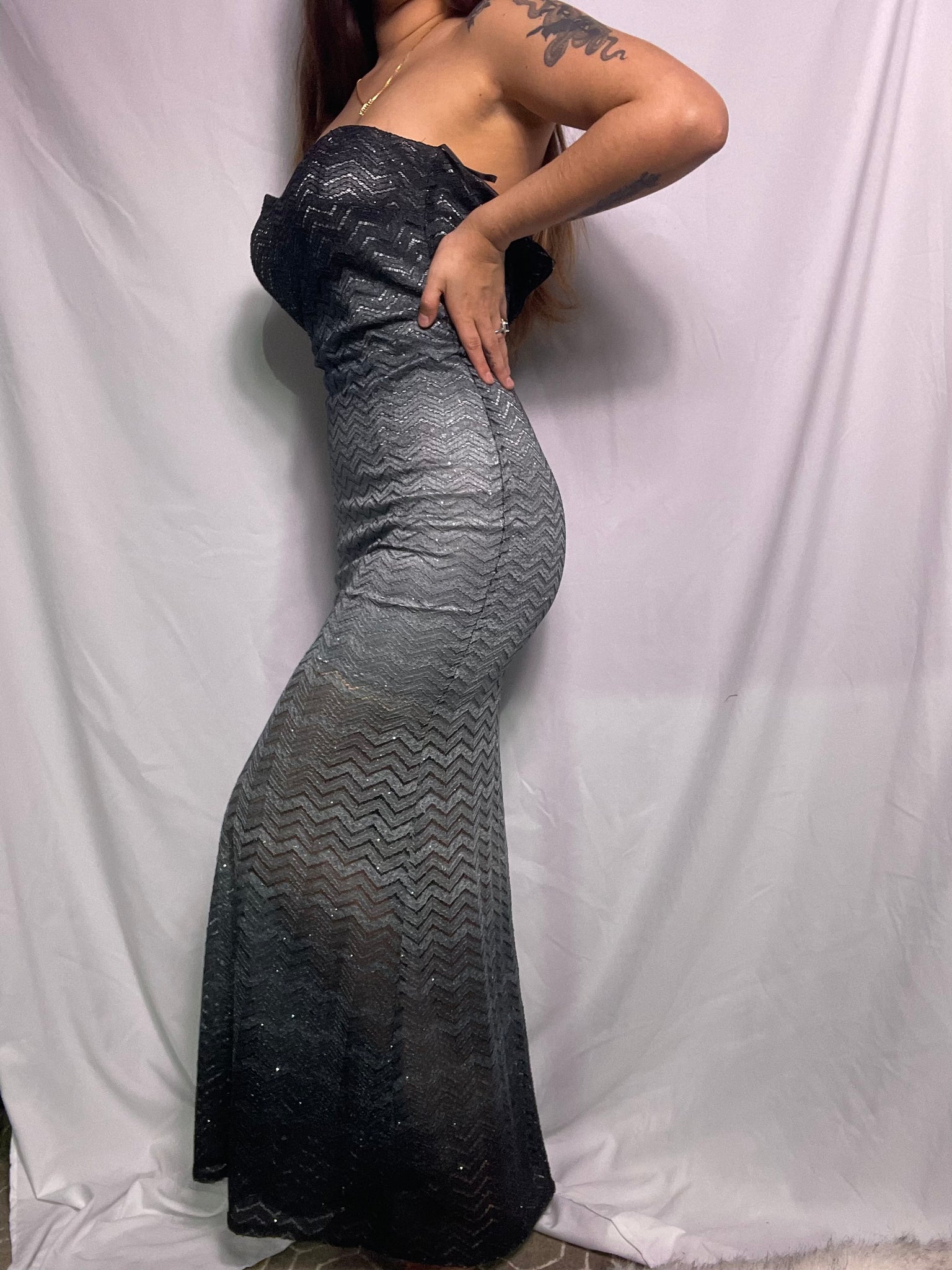 NEW silver ombre strapless gown, Size 6