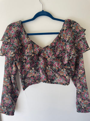 80s ruffle sleeve blouse, Size S