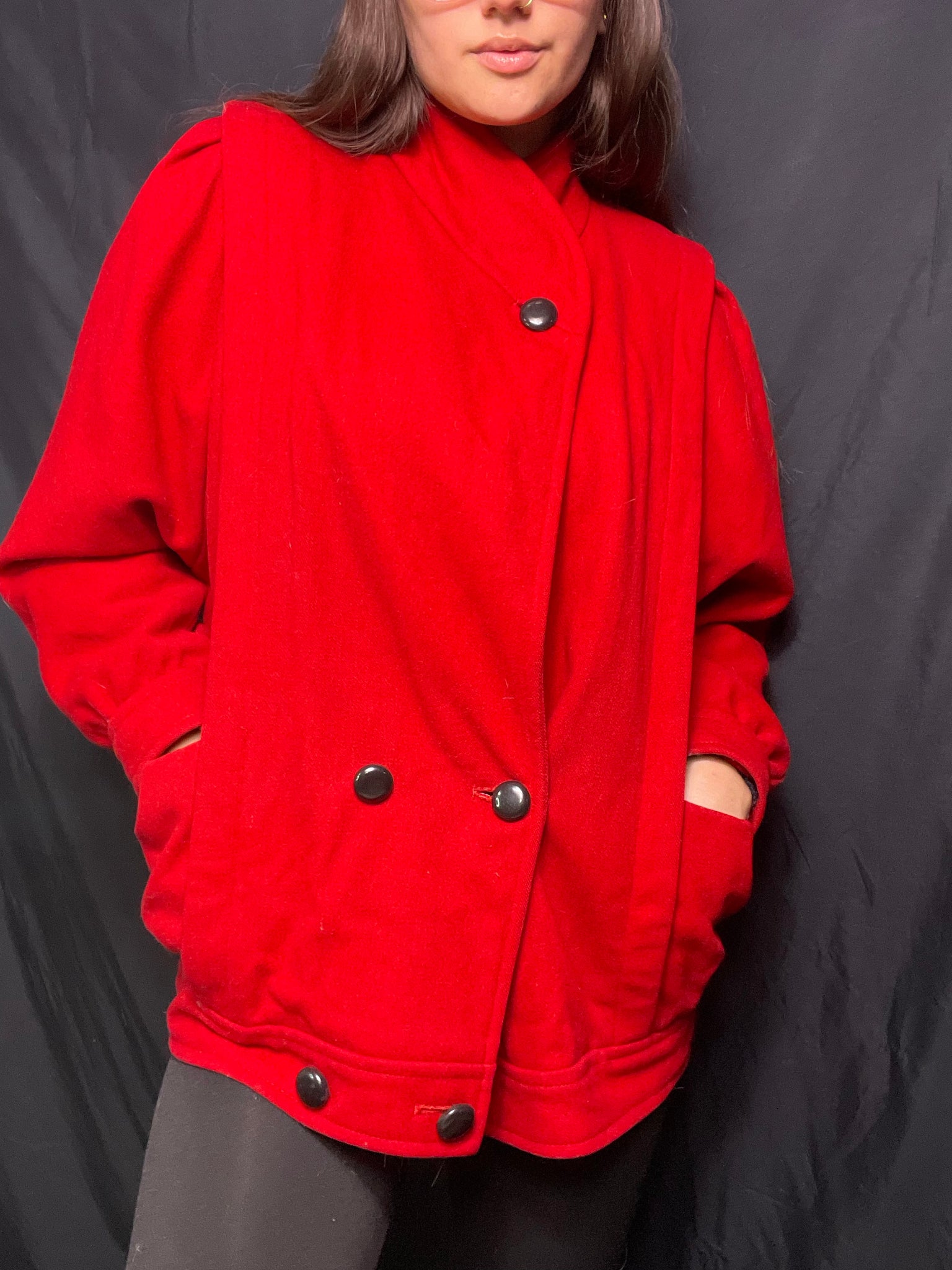 80s red wool coat, Size 12