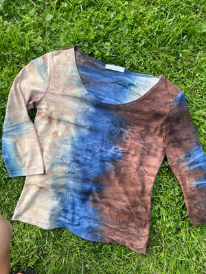 Blue and brown tie dye blouse, Size L
