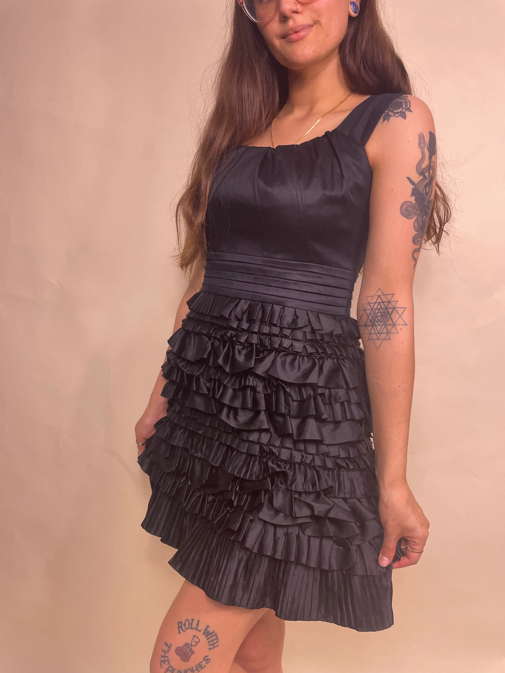 Ruffled black mini dress, Size M
